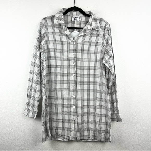 PRINCESS POLLY Leigh Lightweight Plaid Shirt in White, Size 2, Oversized Fit NWT - Picture 2 of 9